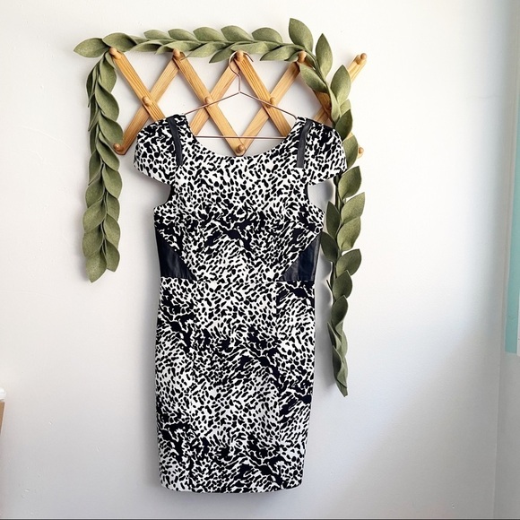 Tibi Leather Insert Animal Print Dress